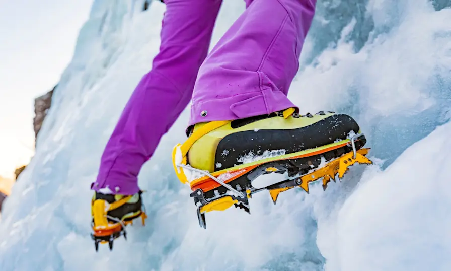 Microspikes vs. crampons: Crampons have large spikes designed to bite into ice.